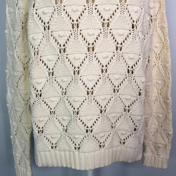 Tommy Hilfiger Womens Pullover Sweater Beige Diamond Chunky Loose Knit Ribbed S - Picture 4 of 10